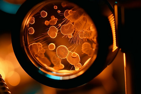 放大镜聚焦显微镜下的生物背景
