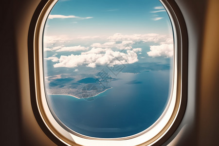 透过窗户往外看飞机外的景色设计图片