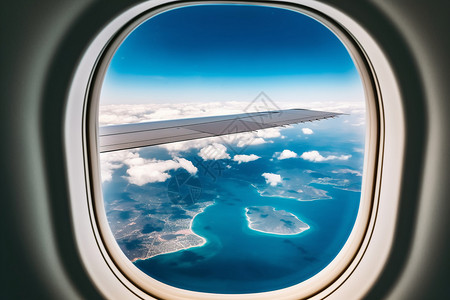 透过窗户往外微笑飞机外的风景设计图片