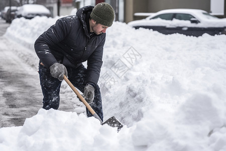 铲雪的男子下雪人像素材高清图片