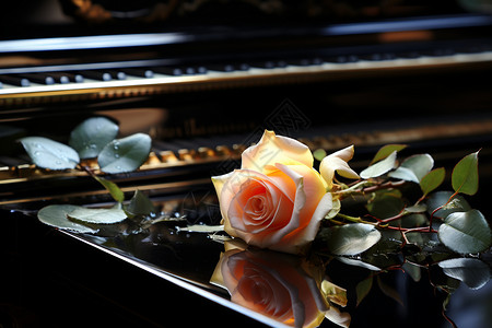 钢琴上的玫瑰花图片