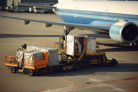 机场货运从飞机上转载货物背景