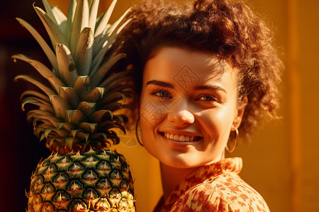 展示菠萝的女孩子背景图片