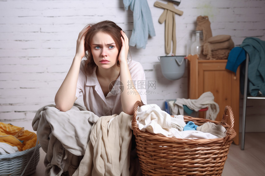 不开心做家务的女人图片