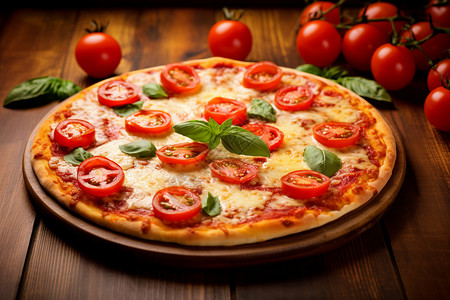 圆形美味的番茄披萨图片