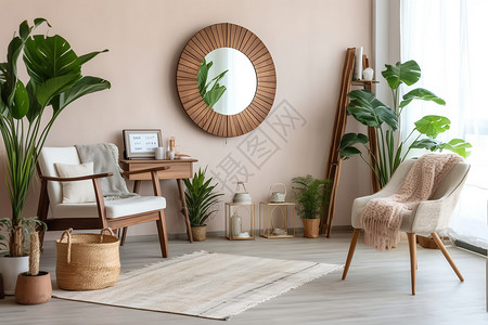 龟背竹素材简单装饰的房间背景