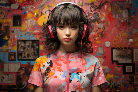 耳机新品海报带着耳机的女孩背景