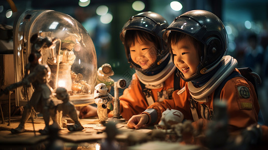 开心大笑的小男孩探索宇宙的小孩设计图片