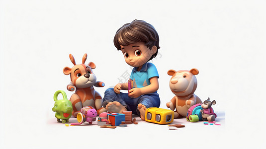 玩玩具的小男孩白色背景的小男孩插画