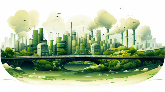 绿色大地和城市的画作背景图片