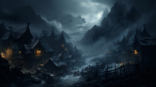 深山中的村庄背景图片