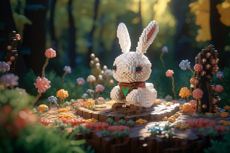 森林兔子像素艺术的户外森林设计图片