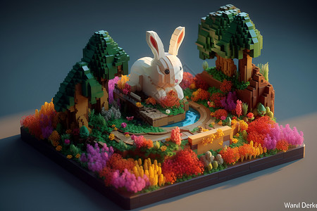 像素风草莓可爱的兔子设计图片
