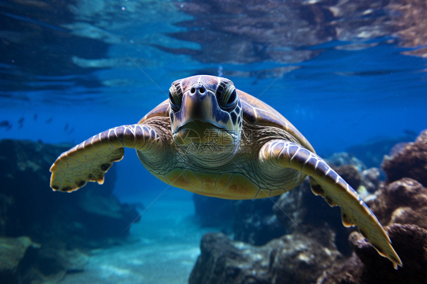 深海游泳的海龟图片