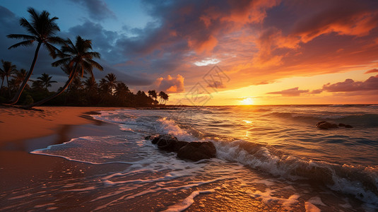 夕阳下的金色沙滩背景图片