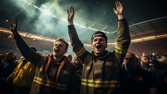 开心欢呼的消防员图片