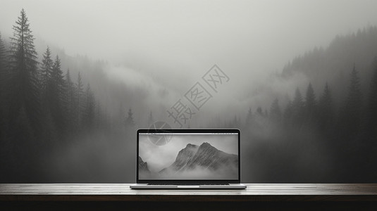 森林大雾单色背景的电脑壁纸插画