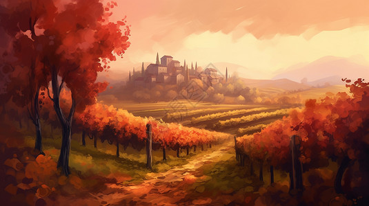 日落时的葡萄园背景图片