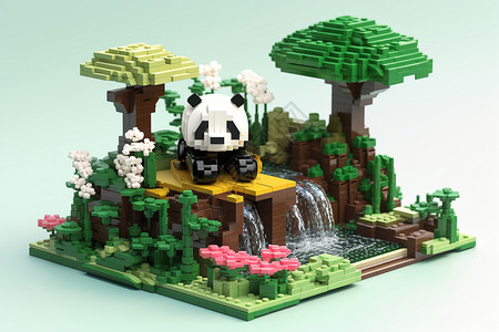 积木熊猫插图背景图片