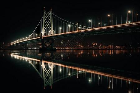 现代悬索桥的夜景图片