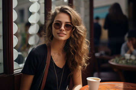 咖啡厅优雅的外国女子背景图片