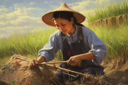 传统工具种植水稻插图图片