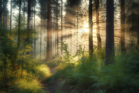 日出的森林图片