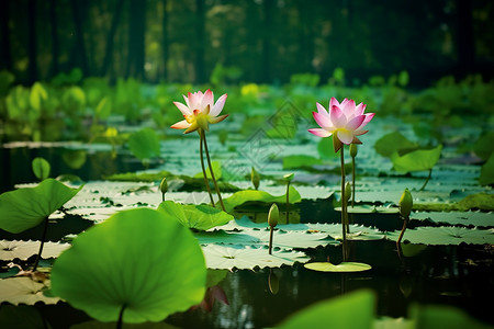 池塘莲花背景图片