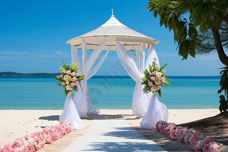 仪式感海边婚礼凉亭背景图片