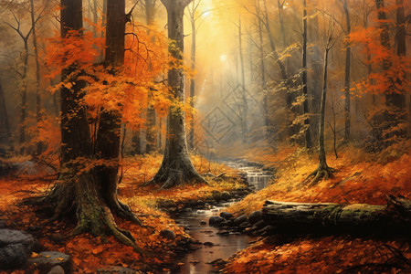 秋天森林的美丽景观背景图片