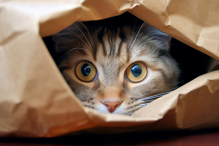 纸袋里偷看的小猫咪图片