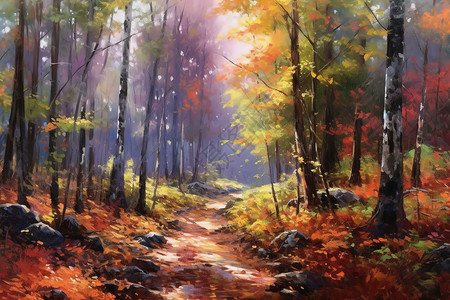 美丽的秋天森林插图图片