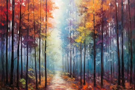 秋天森林创意创意森林景观艺术插图插画