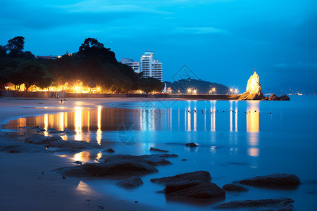 夜间海滩海岸海滩夜间景色背景