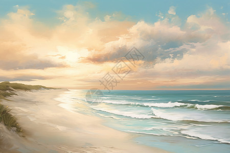 海边风景的油画插图图片