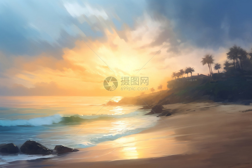 日落时分的海边景观图片