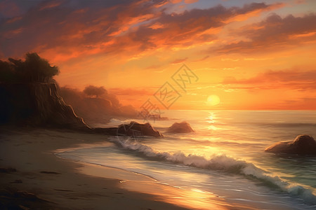 黎明还是黄昏夏天沙滩的黄昏景观插画