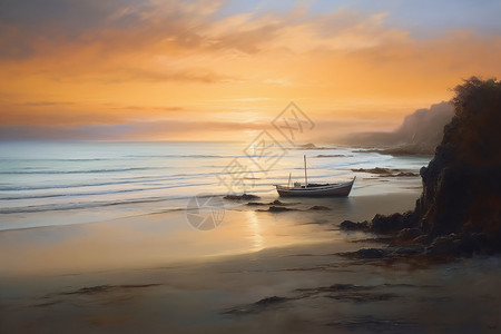 黎明的海滩艺术插图背景图片