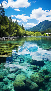 清澈见底的湖水湖水清澈见底的美丽山谷背景