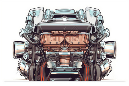 电子汽车素材汽车发动机结构图插画