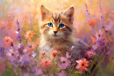 可爱的猫咪油画图片
