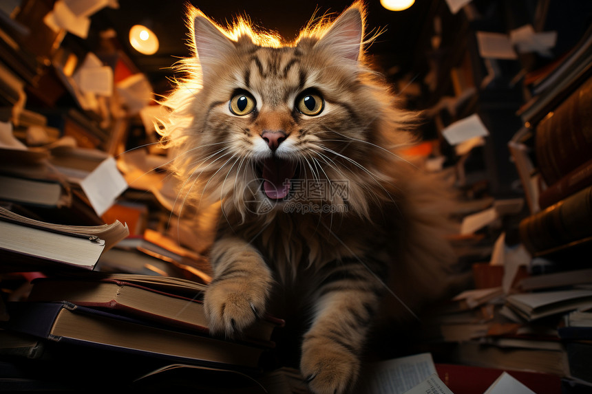 书本中的猫咪图片