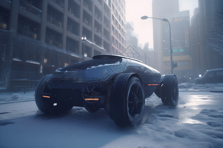 下雪的街道未来创新的汽车设计图片