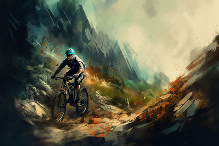 极限自行车骑着山地车越野插画