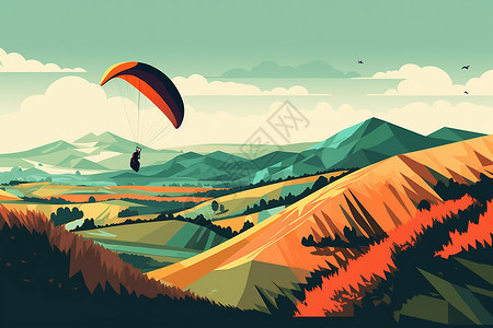 滑翔伞运动滑翔伞和山融合插画