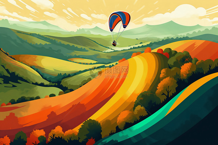 滑翔伞在山峰上滑行图片