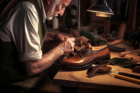 手工制造皮鞋的鞋匠背景