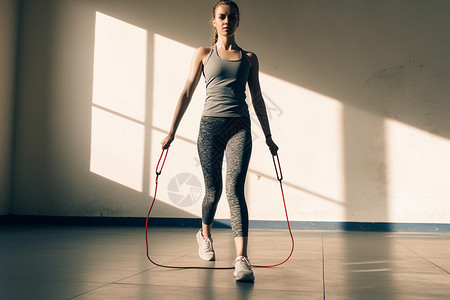 运动的女人跳绳运动的健身女性高清图片