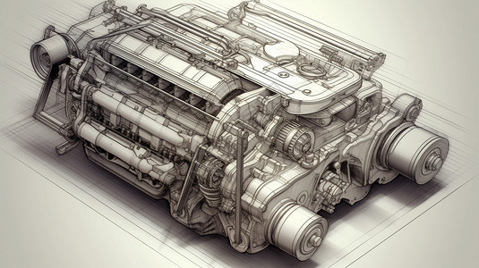 汽车 工程图汽车发动机插画插画