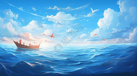 蓝色天空海洋背景图片